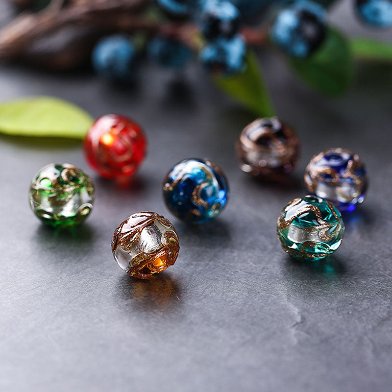 Cuentas redondas de lámina de plata de vidrio de seda de 50 piezas al por mayor